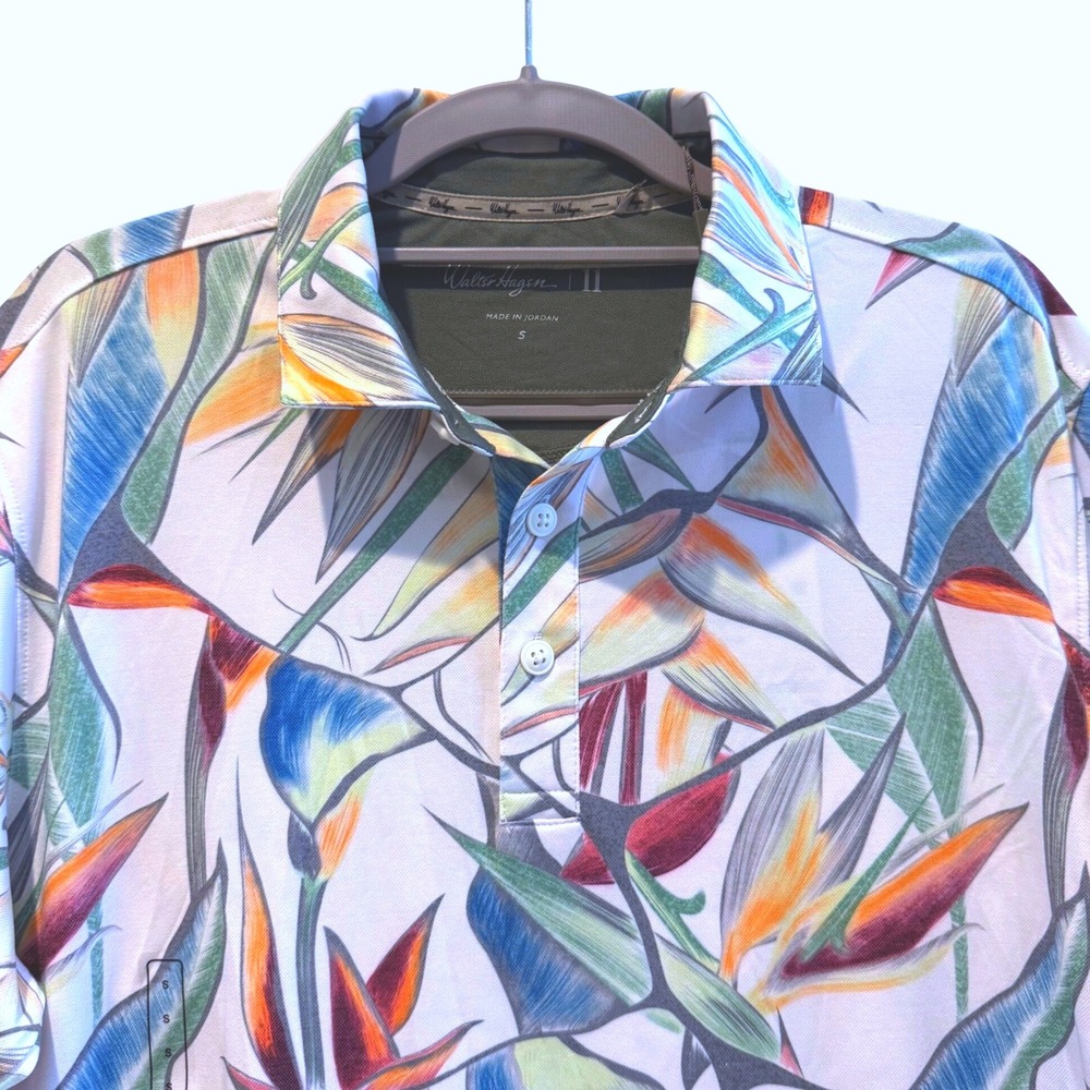 Walter Hagen Mens Floral Polo Shirt Birds of Paradise Golf Size Small NEW